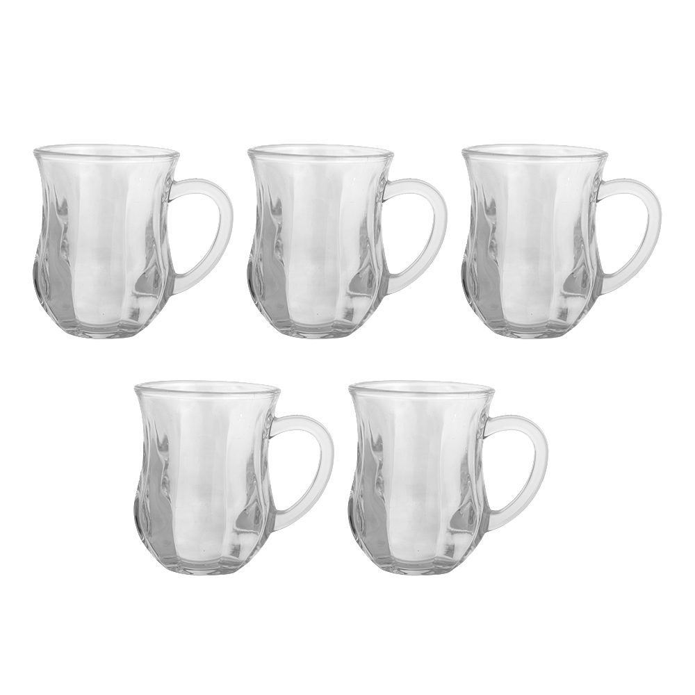 سيدار طقم كاسات شاي زجاجية شفافة بمقابض جانبية - 5 قطع