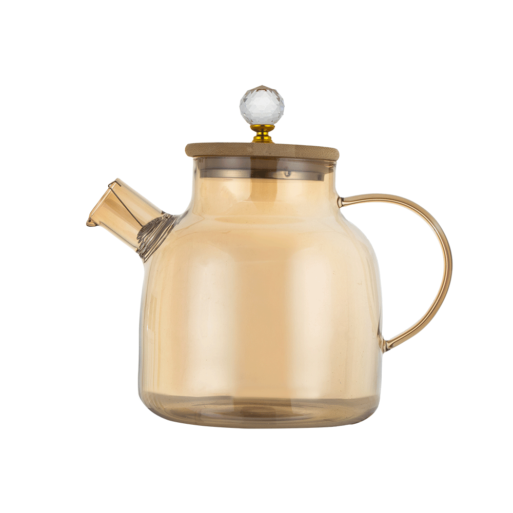 ديلي جلاس كتلي شاي زجاجي بغطاء خشبي ذهبي - 850 مل