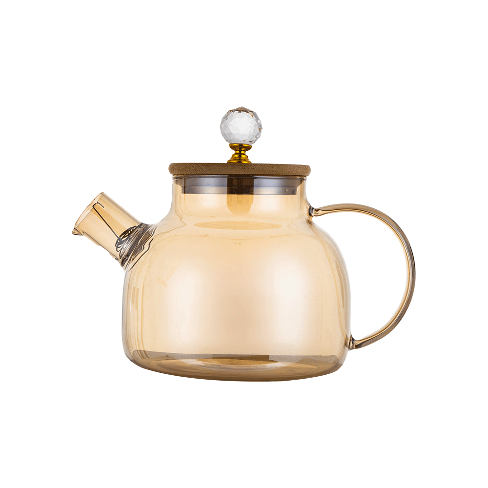 ديلي جلاس كتلي شاي زجاجي بغطاء خشبي ذهبي - 750 مل