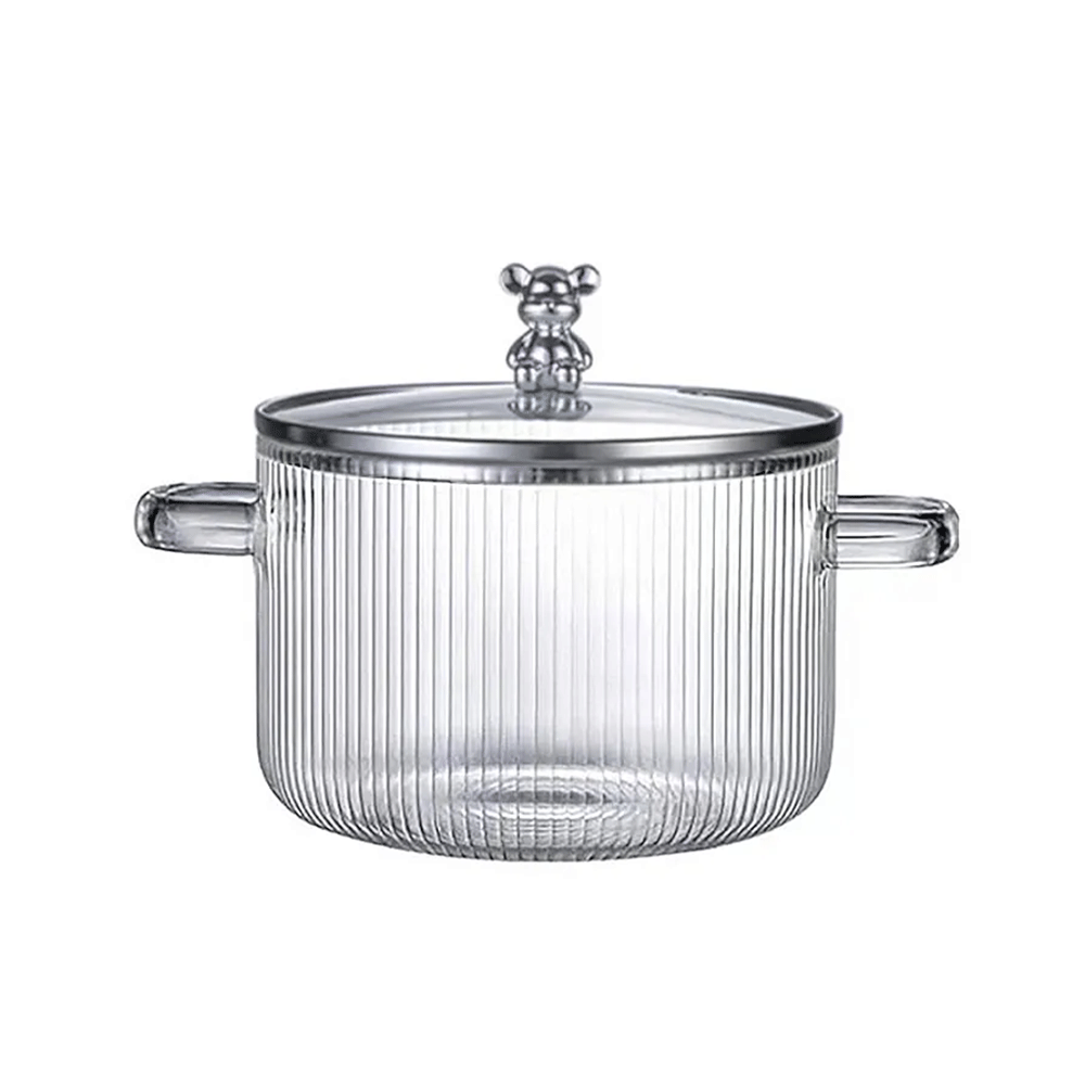 قدر زجاجي شفاف بغطاء ومقبض على شكل دب - 1.7 لتر