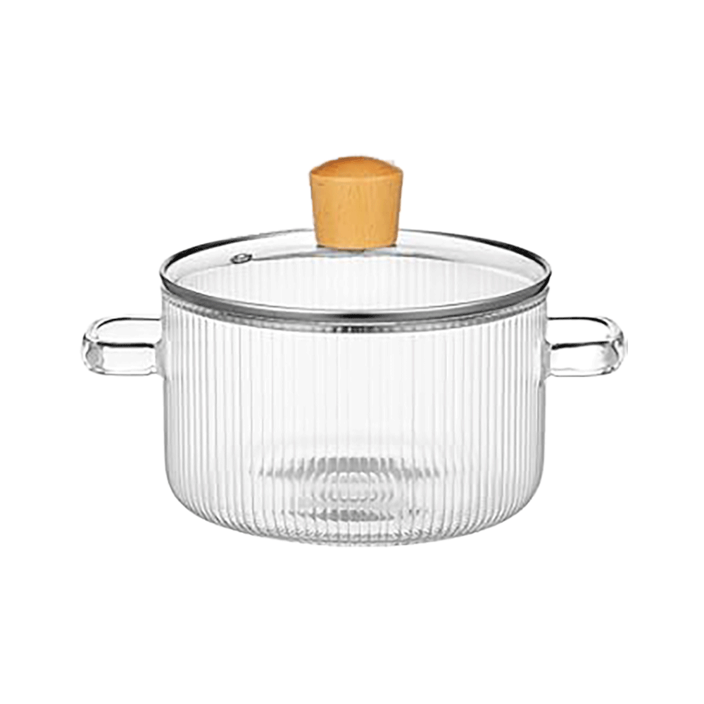 قدر زجاجي شفاف بغطاء ومقبض خشبي - 1.7 لتر