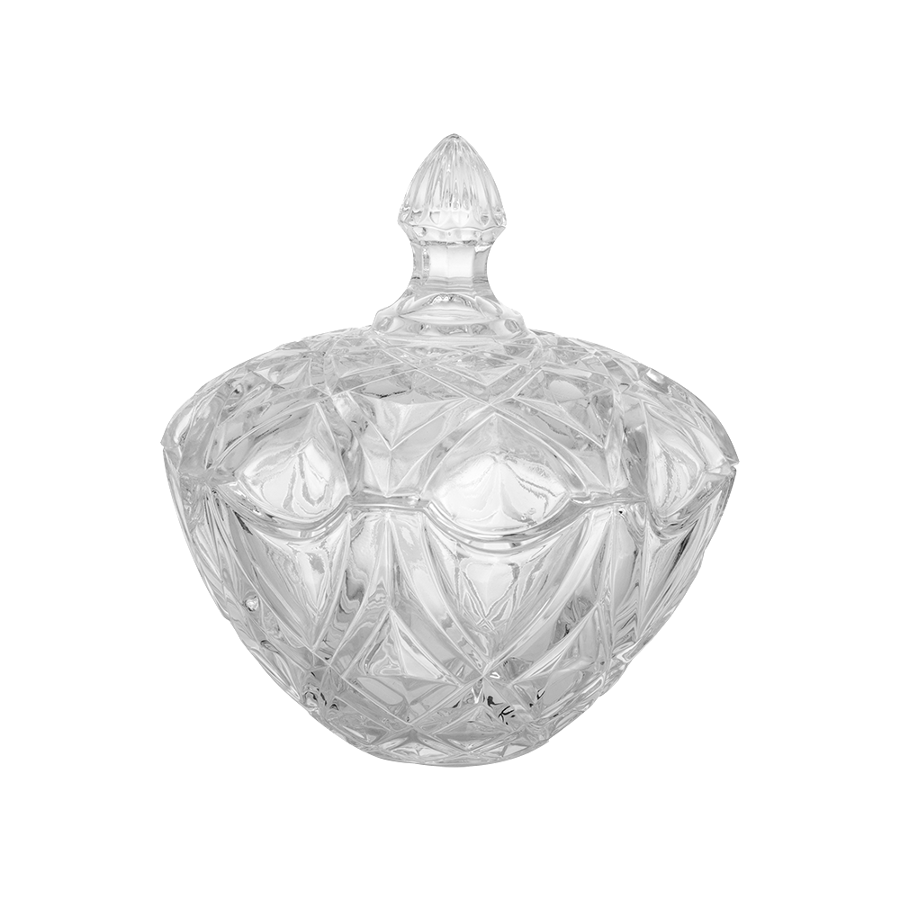 سكرية زجاجية شفافة بنقشة معينية بغطاء - 18 سم