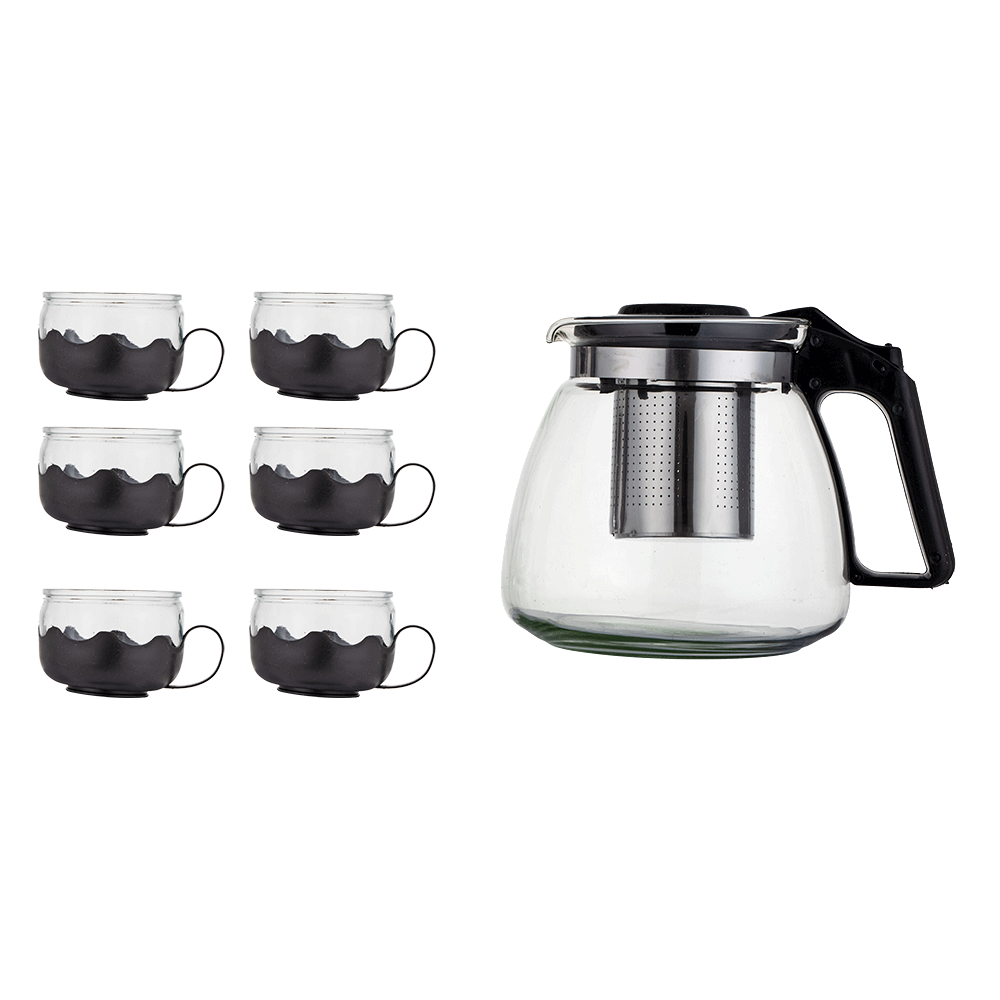 ديلي جلاس طقم كتلي شاي زجاجي مع 6 فناجين - 750 مل