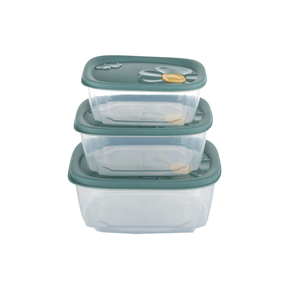 طقم حافظات طعام بلاستيك مستطيلة مع الغطاء - 3 قطع 
