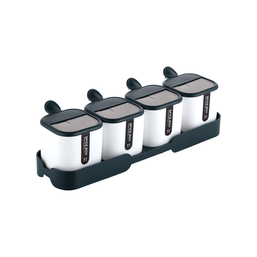 طقم علب بهارات بلاستيك مع حامل - 4 عُلب