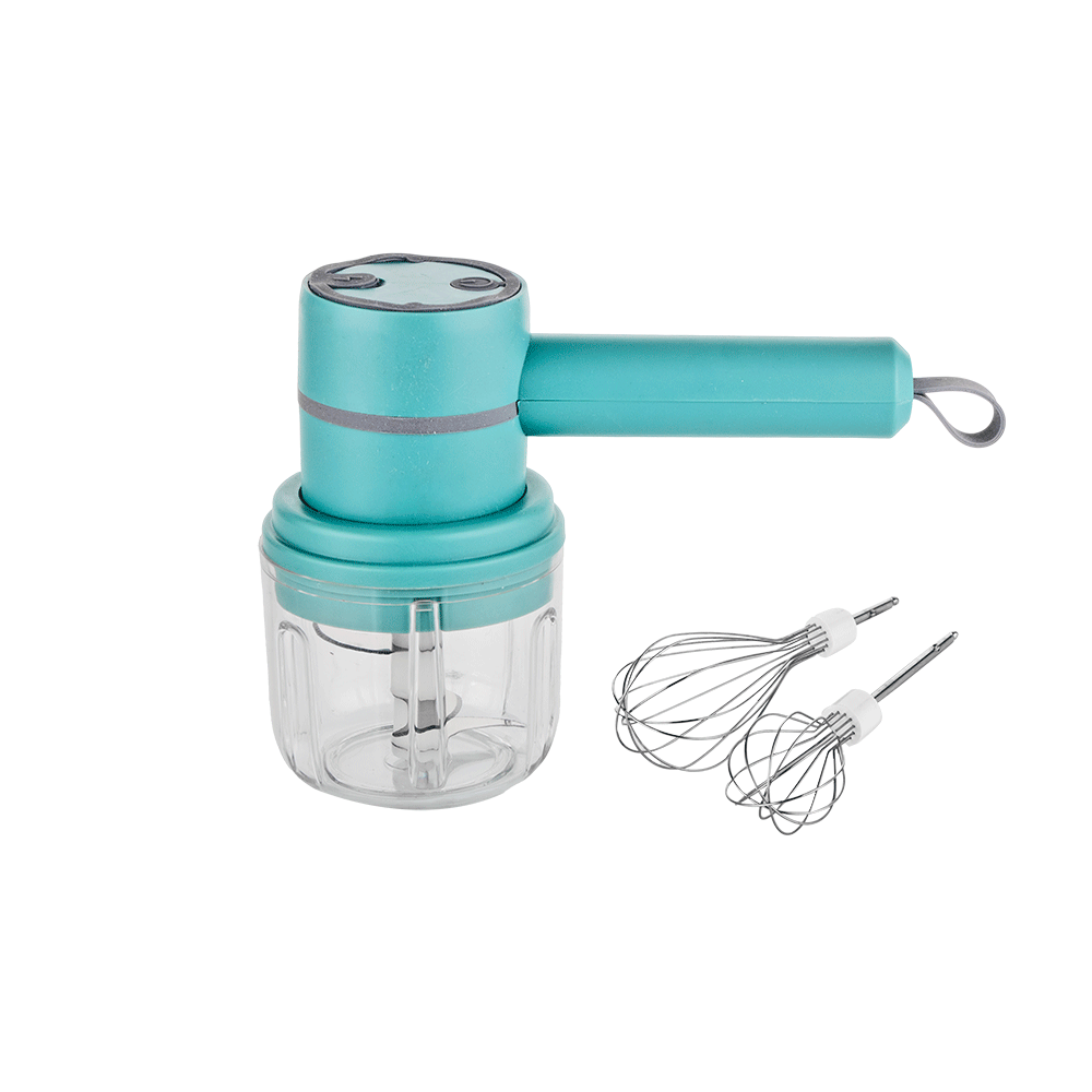 مفرمة خضار كهربائية صغيرة تعمل بالشحن مع مضرب خفق استيل مدمج -  أزرق