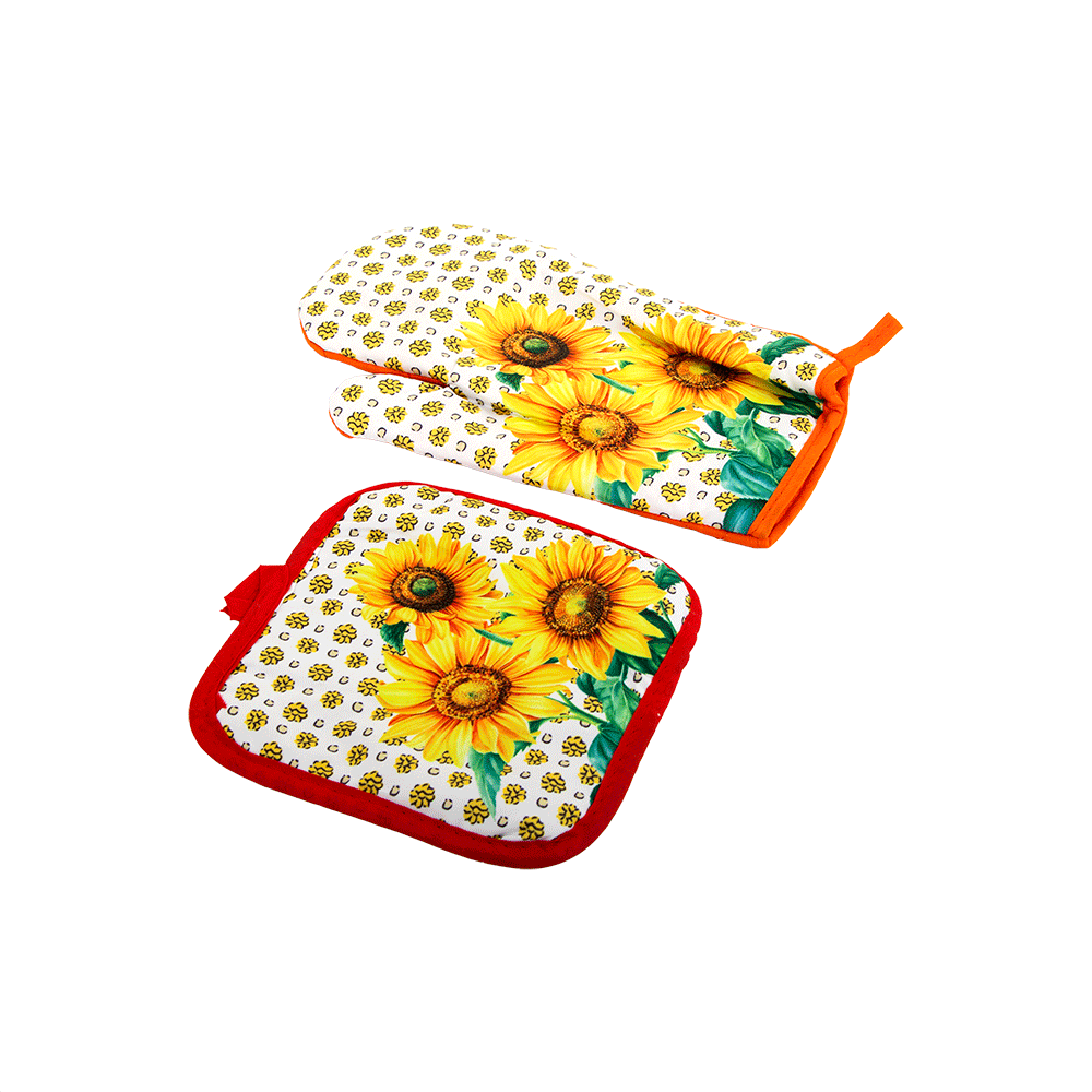 طقم قفاز فرن وحامل أطباق بنقشة عباد الشمس - قطعتان 