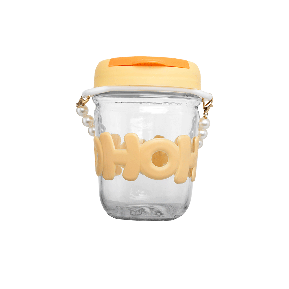 كوب زجاجي مزين بحزام كلمة HOH وغطاء سعة 350 مل