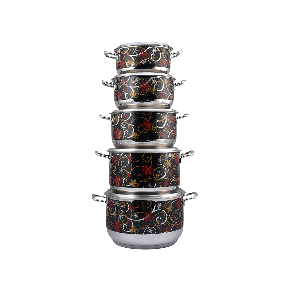 مجموعة أواني طهي من الستانلس ستيل بنقشة زهور - 5 قطع