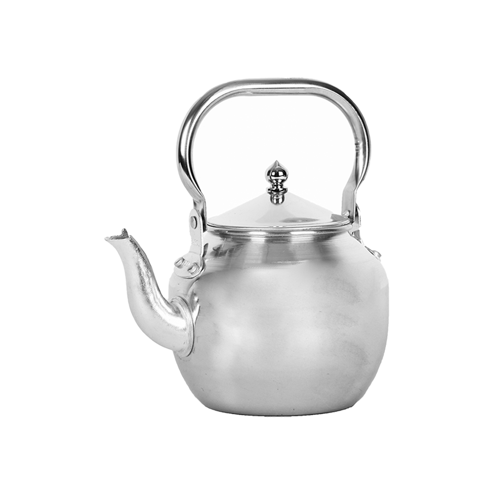 إبريق شاي فضي لامع بمقبض دائري وغطاء أنيق 16 سم - فضي