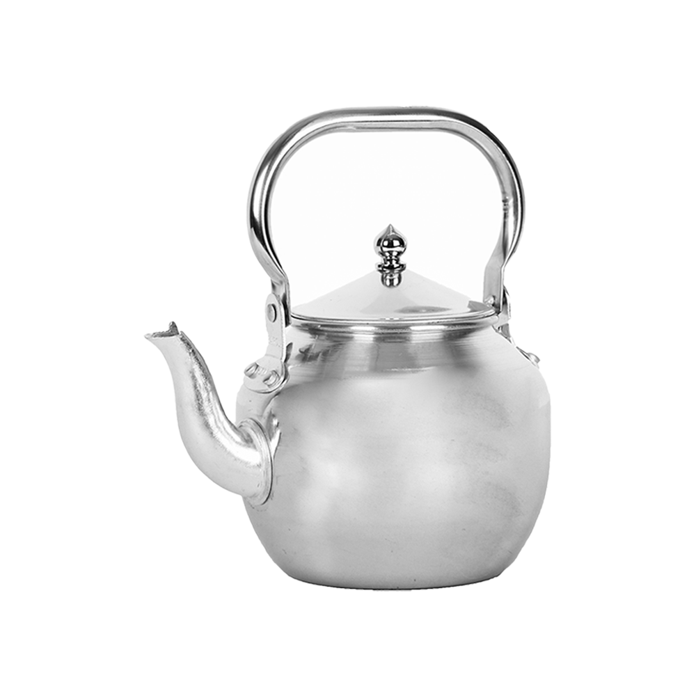 إبريق شاي فضي لامع بمقبض دائري وغطاء أنيق 20 سم - فضي