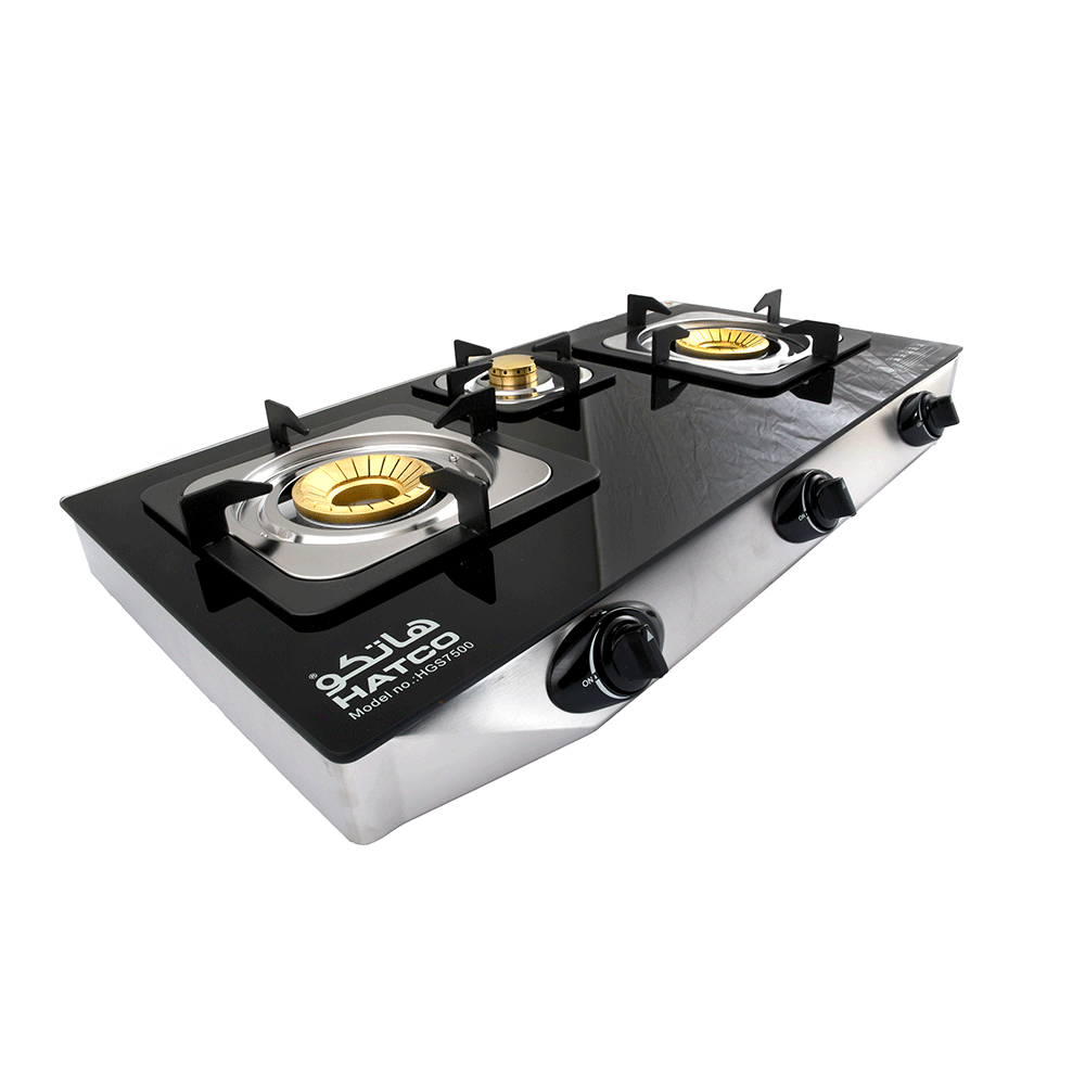 هاتكو موقد غاز بثلاثة شعلات مع سطح زجاجي أسود - أسود