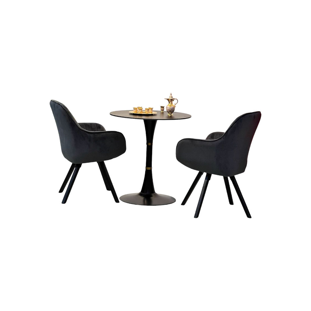 طقم طاولة قهوة دائرية مع 2 كرسي مخمل - أسود 