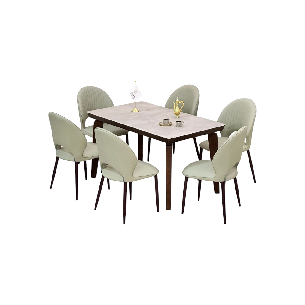 طقم طاولة طعام مستطيلة مع 6 كراسي - بيج 