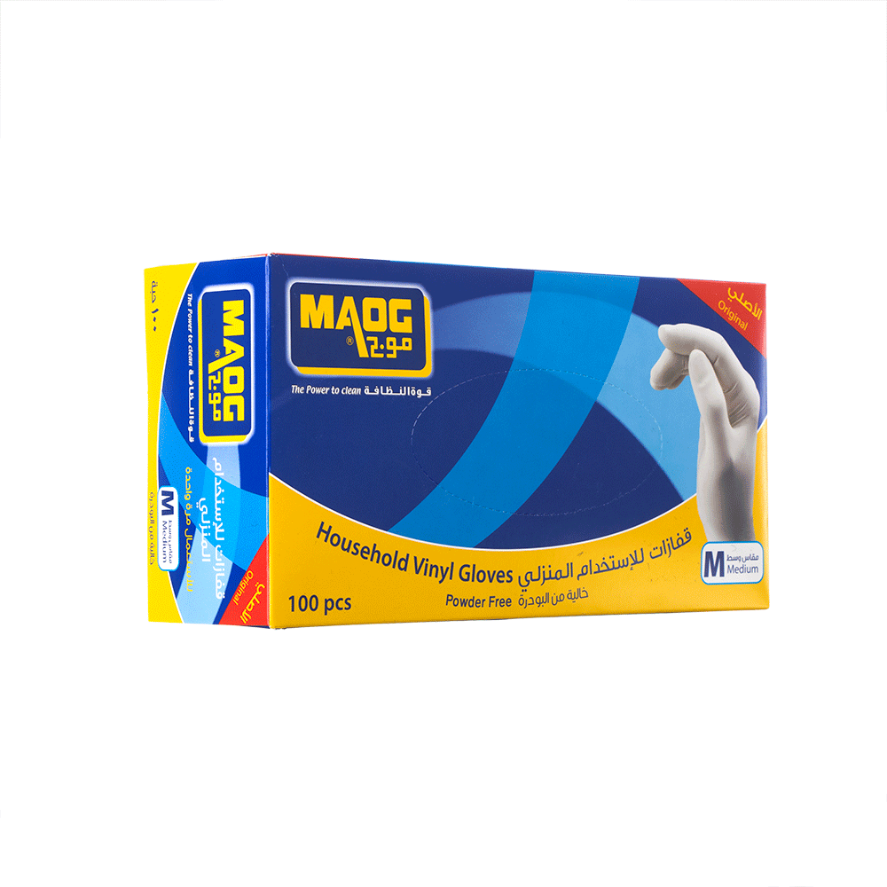 موج قفازات بلاستيكية للإستخدام المنزلي مقاس M خالية من البودر - 100 قطعة