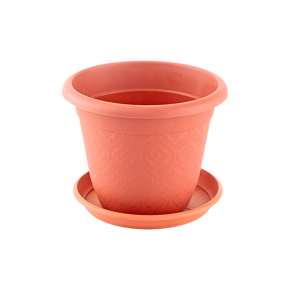 أصيص نباتات بلاستيك دائري صغير سعة 2 لتر - برتقالي