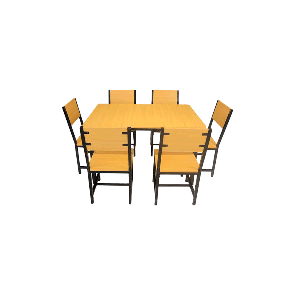 طاولة طعام مربعة مع ستة كراسي  خشب بإطار معدني - بني