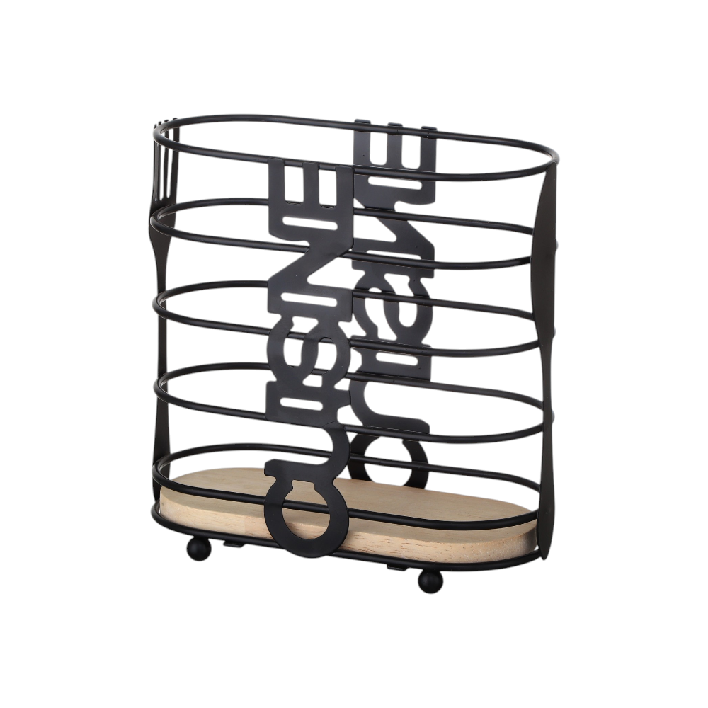 حامل معالق للمعالق و الشوك الخامة حديد ذهبي بيضاوي - أسود