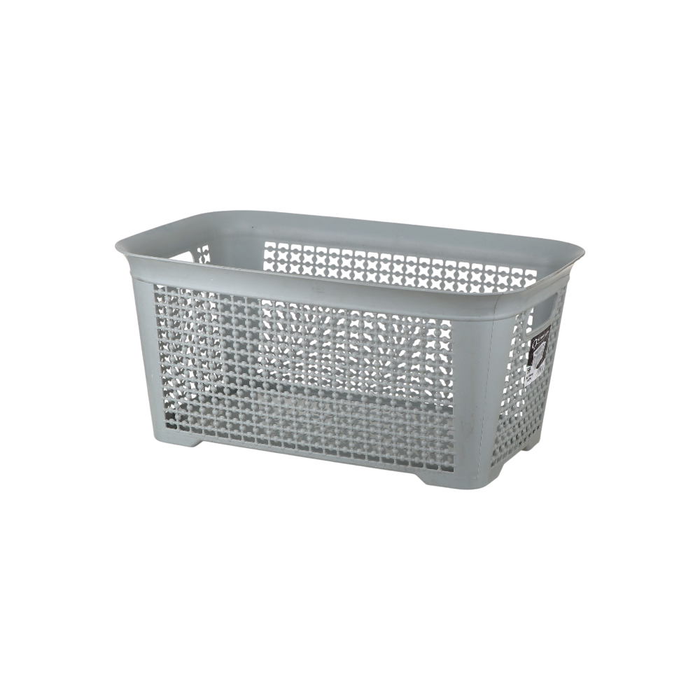 سلة غسيل بلاستيك مستطيلة بمقابض جانبية 30 لتر- رمادي