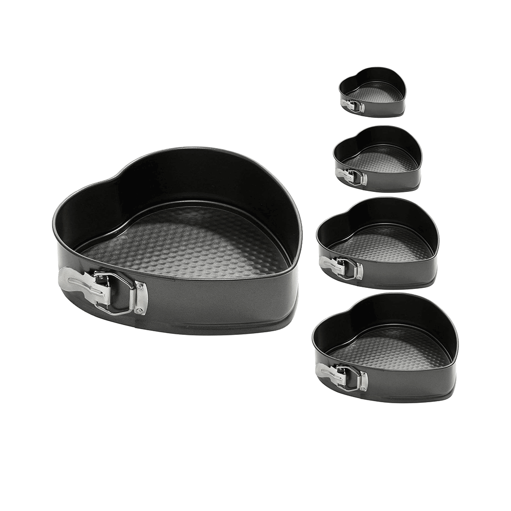 طقم قوالب كيك فولاذية أبو قفل شكل قلب - 5 قوالب