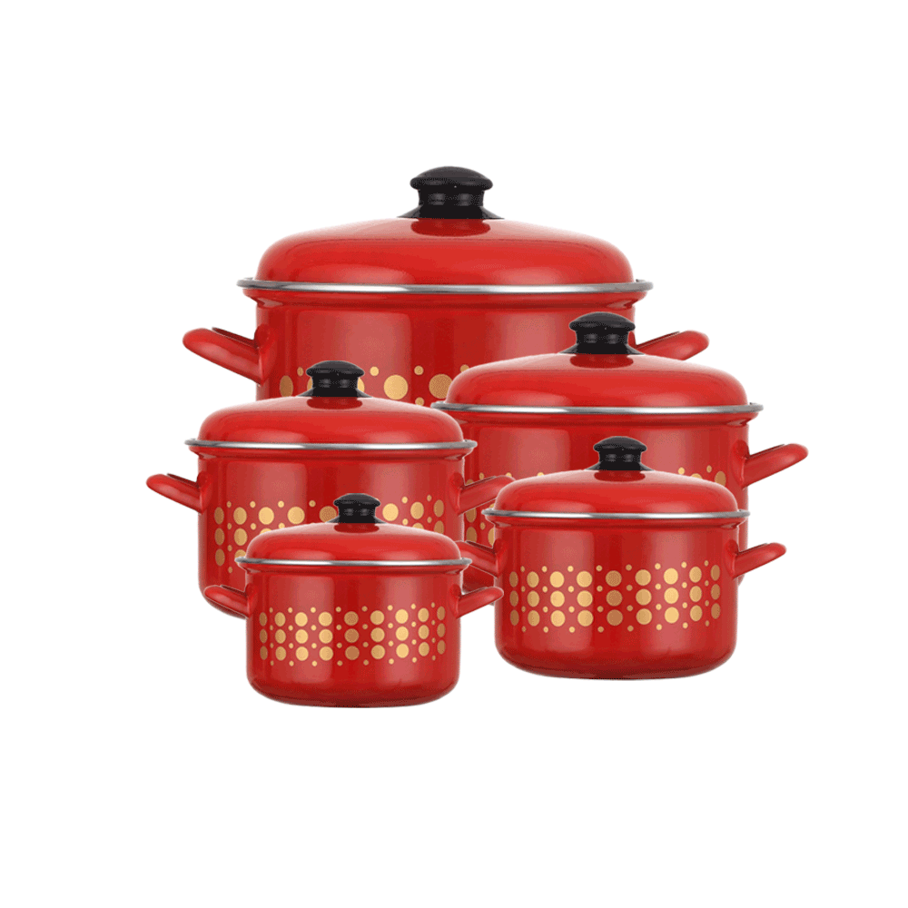 طقم قدور العودي بغطاء ومقابض - احمر