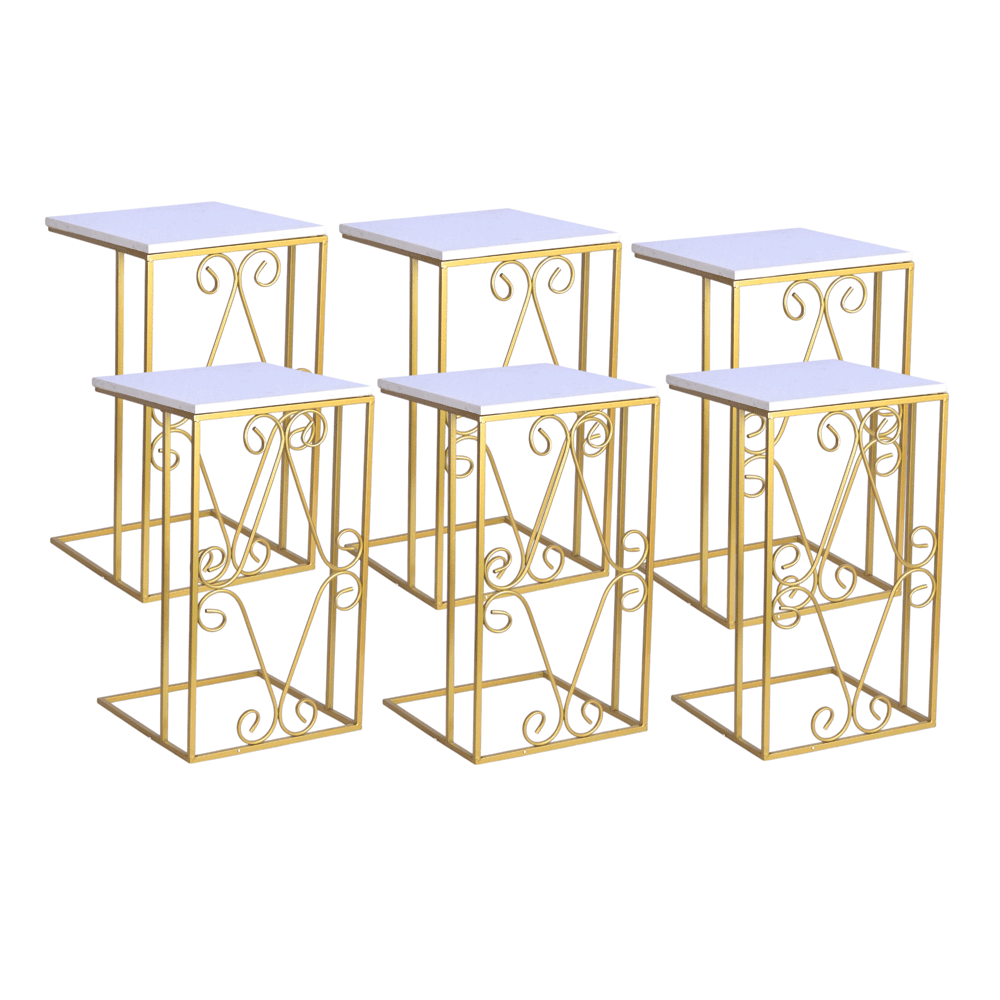 طقم طاولات جانبية مربعة بتصميم مذهّب مع سطح رخامي – 6 قطع