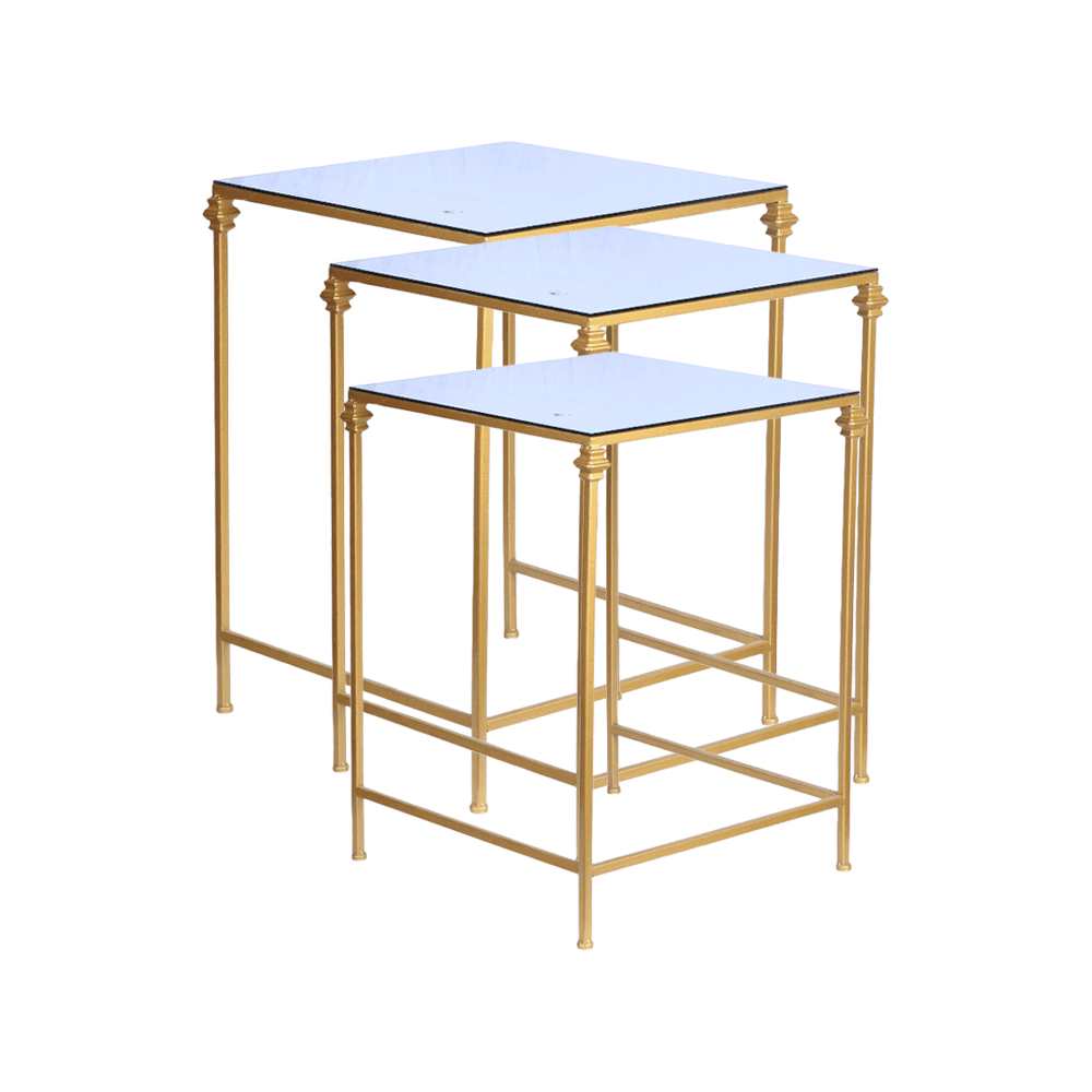 طقم طاولات جانبية مستطيلة مذهّبة بسطح مرآة - 3 قطع