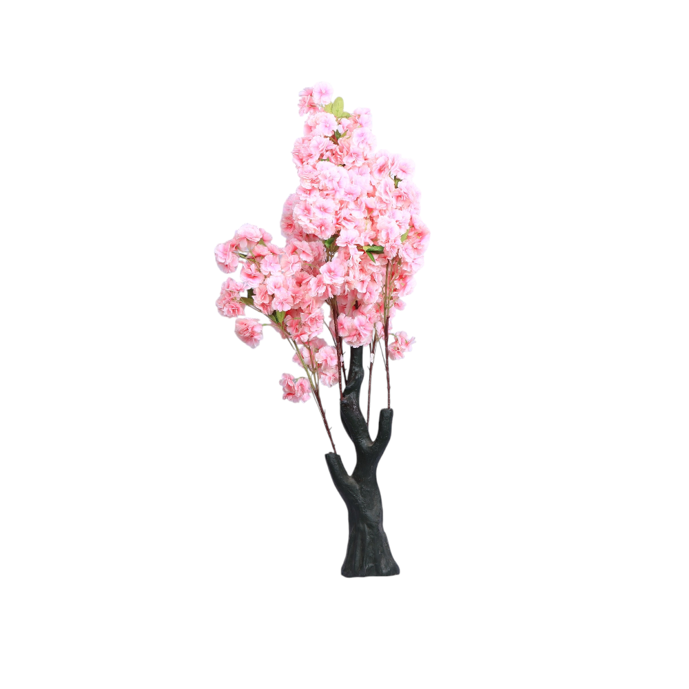 شجرة زينة صناعية بزهور وردية كثيفة وجذع فني موديل 1534 - 50 سم