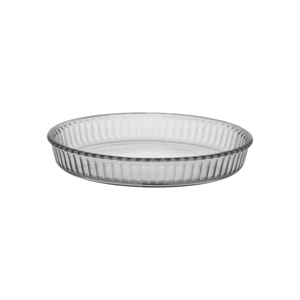 صحن فرن زجاجي حراري مدور مشرم بوركام مقاس كبير 30 سم - شفاف