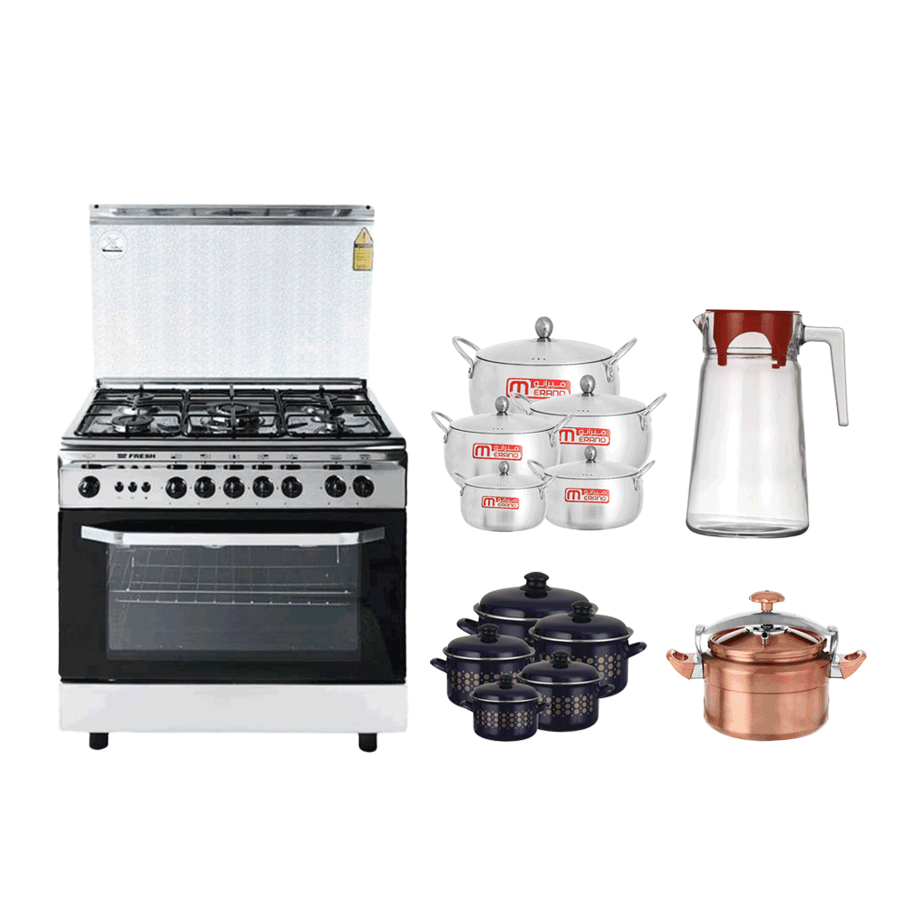 باكج طباخة فريش 5 شعلات + أدوات مطبخ - 5 قطع