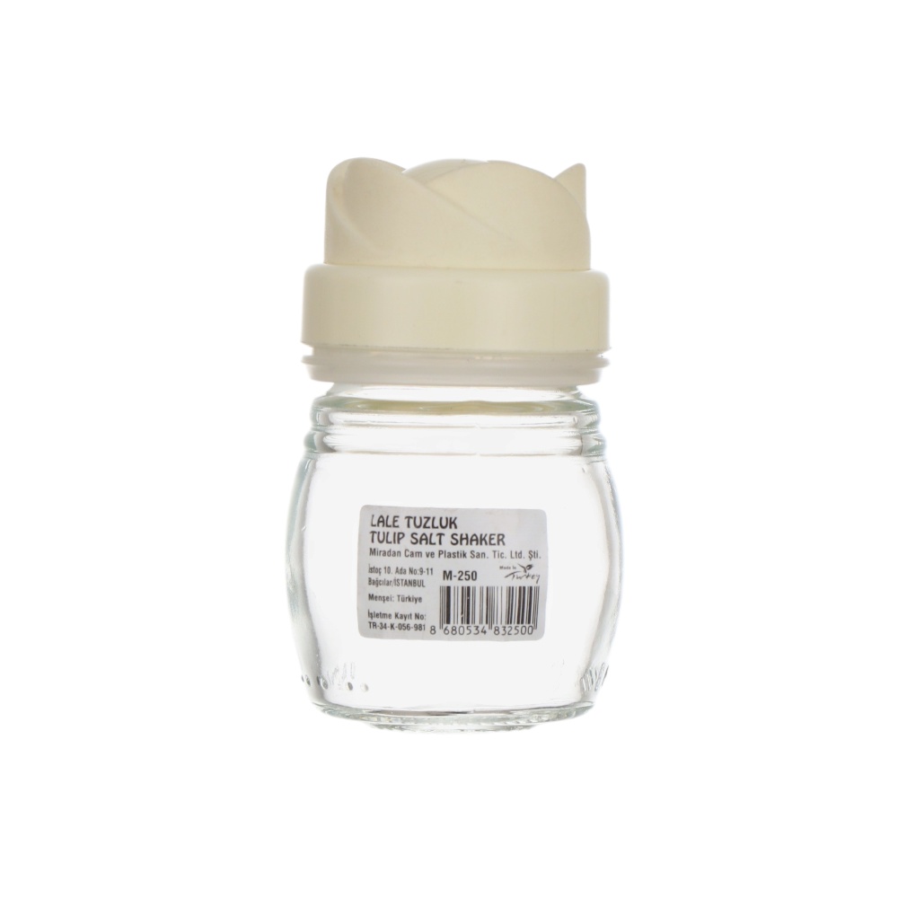 ملاحة توابل زجاجية بتصميم توليب مع غطاء بلاستيكي موديل M-250 - شفاف