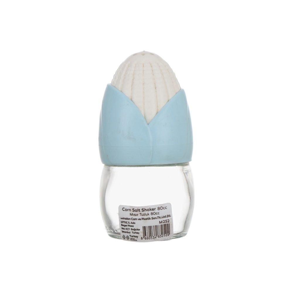 ملاحة توابل زجاجية بتصميم ذرة مع غطاء بلاستيكي موديل M-252 - أزرق سماوي