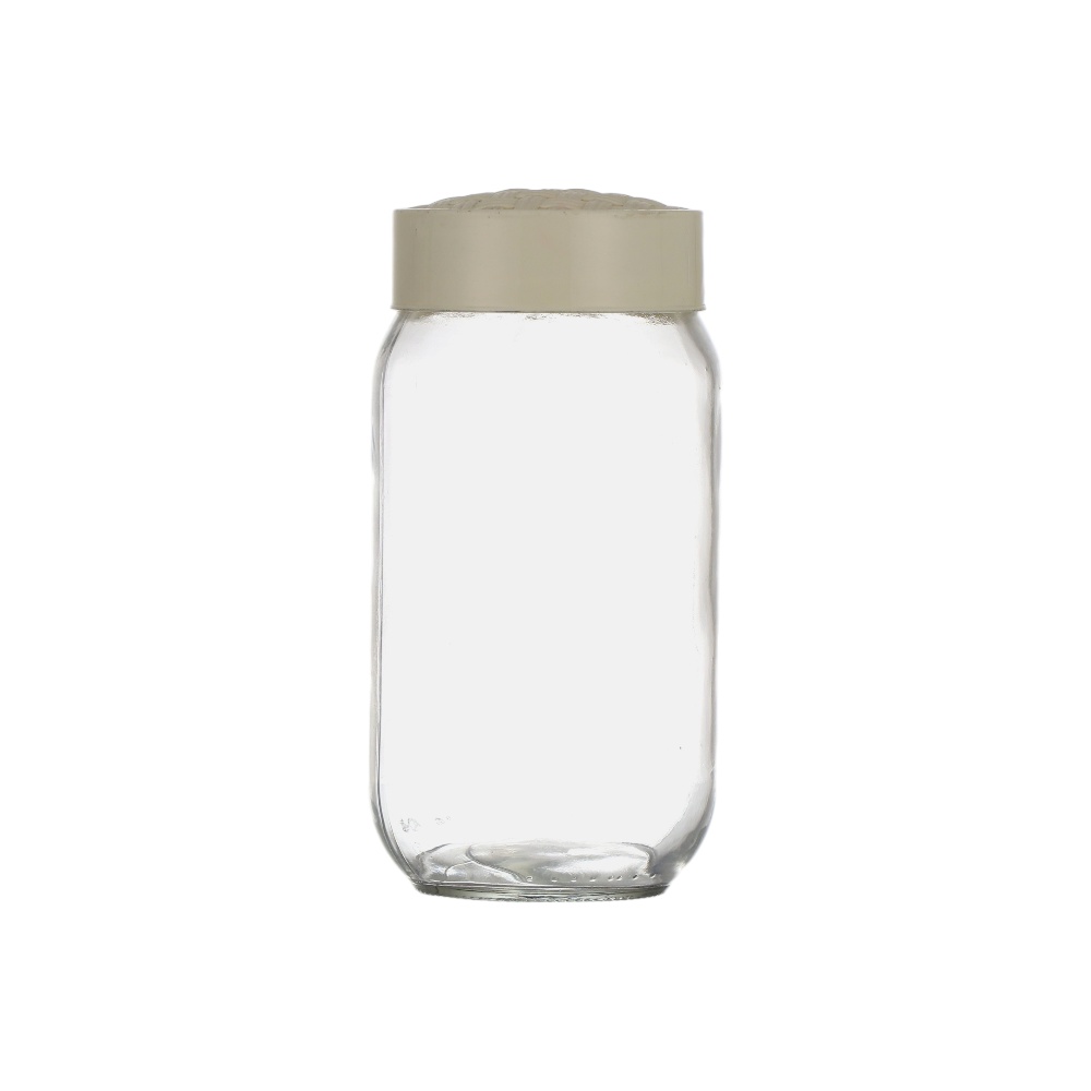 علبة تخزين زجاجية اسطوانية بغطاء بلاستيكي موديل M-235 - أبيض