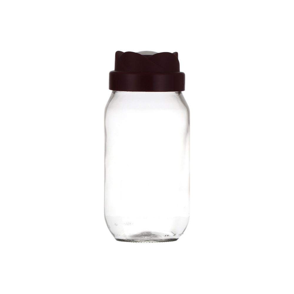 علبة تخزين زجاجية اسطوانية بغطاء بتصميم وردة موديل M-228 - عنابي