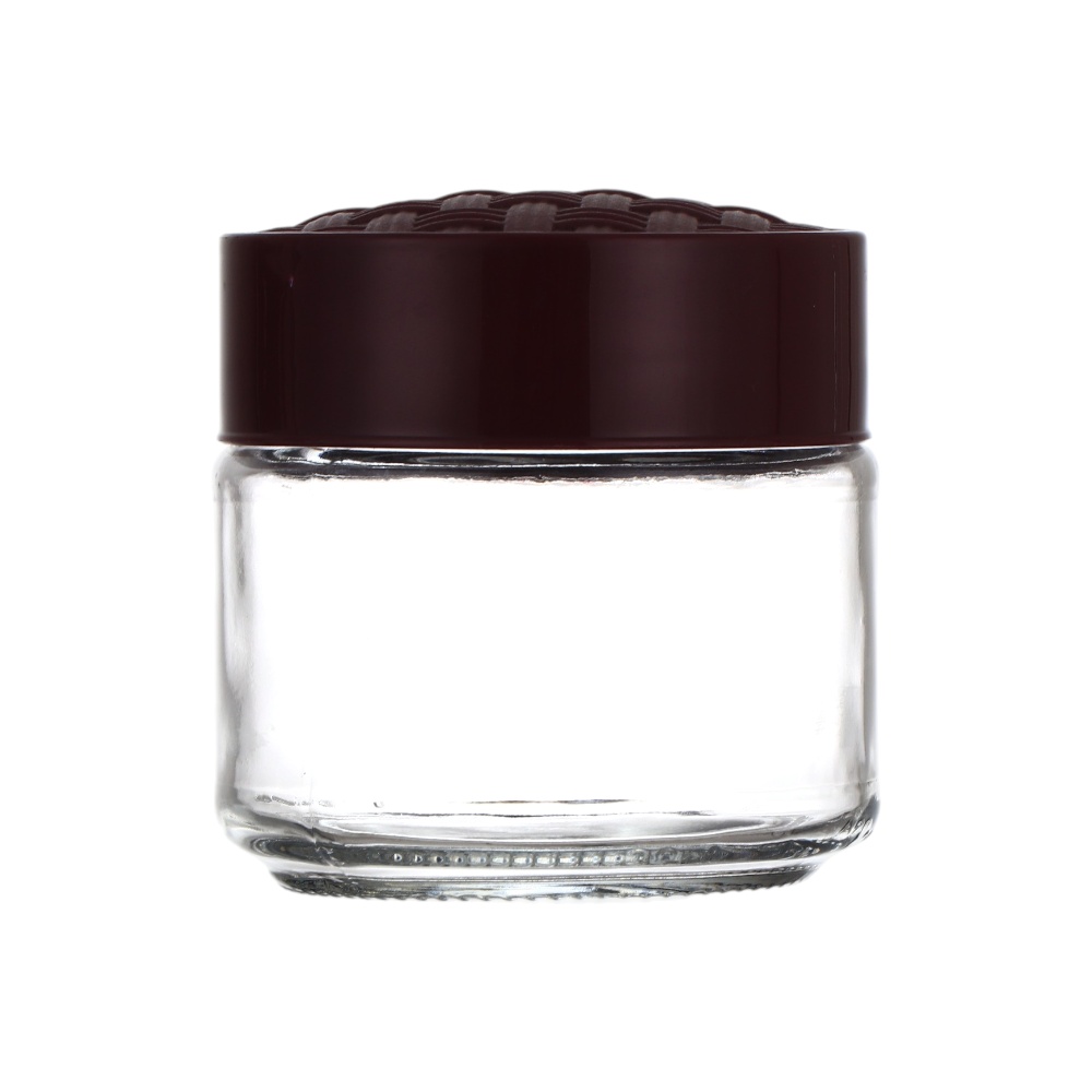 علبة تخزين زجاجية اسطوانية بغطاء بلاستيكي مسطح موديل M-209 - أسود