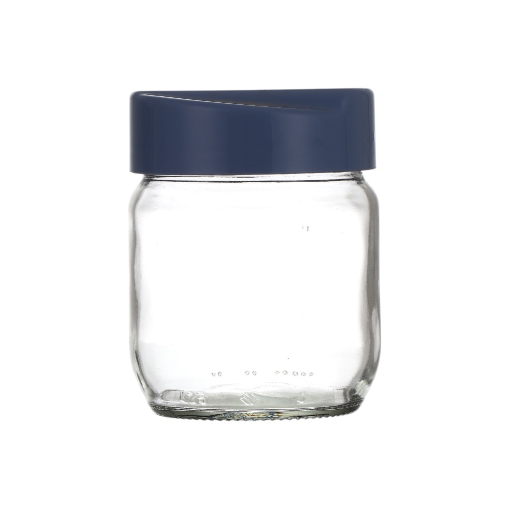 علبة تخزين زجاجية اسطوانية بغطاء بلاستيكي مائل موديل M-306 - كحلي