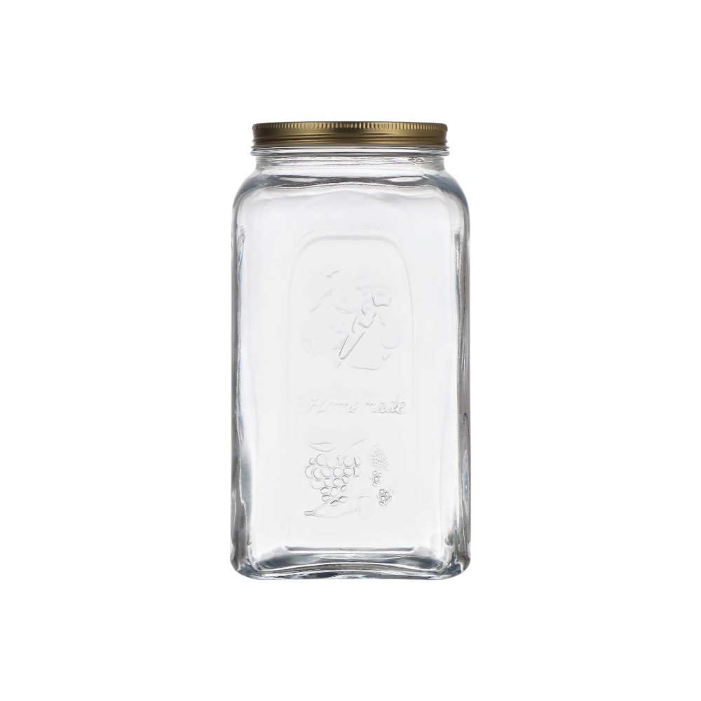 مرطبان زجاجي كلاسيكي كبير الحجم بغطاء معدني ذهبي موديل 80398 0 شفاف