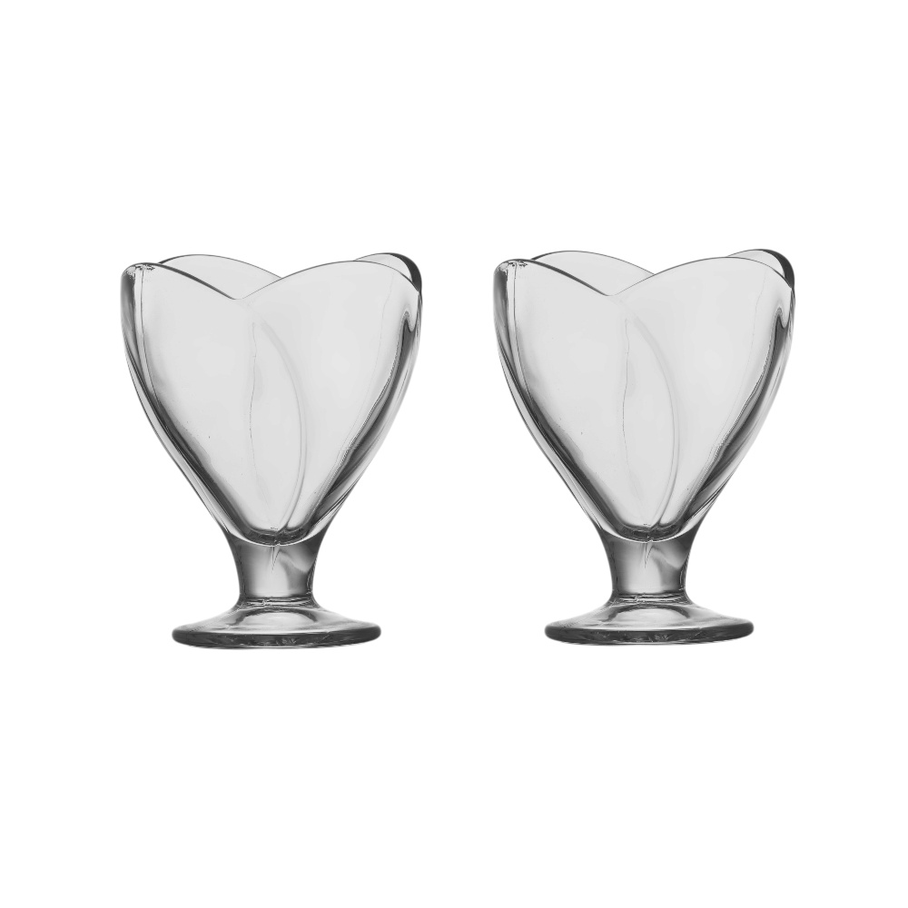 طقم كاسات آيس كريم زجاجية بتصميم قلب - قطعتين