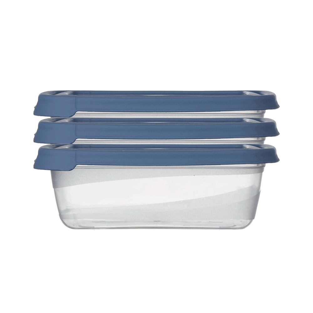 طقم حافظات طعام بلاستيك بغطاء ازرق موديل BG-616 - 3 قطع