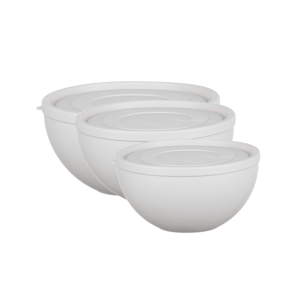 طقم حافظات بلاستيك دائرية بغطاء ابيض و احجام مختلفة موديل  USM- 741  - 3 قطع