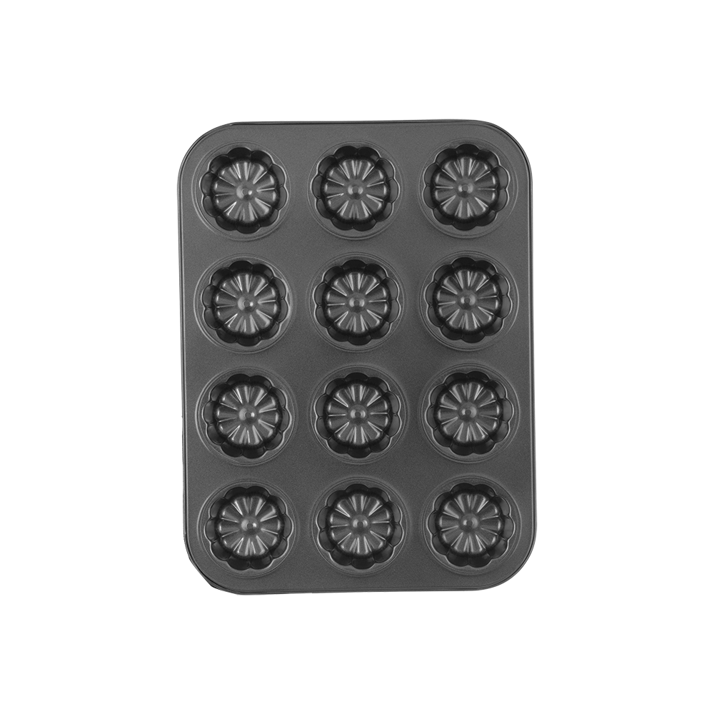 صينية خبز كب كيك شكل وردة 12 قالب - أسود