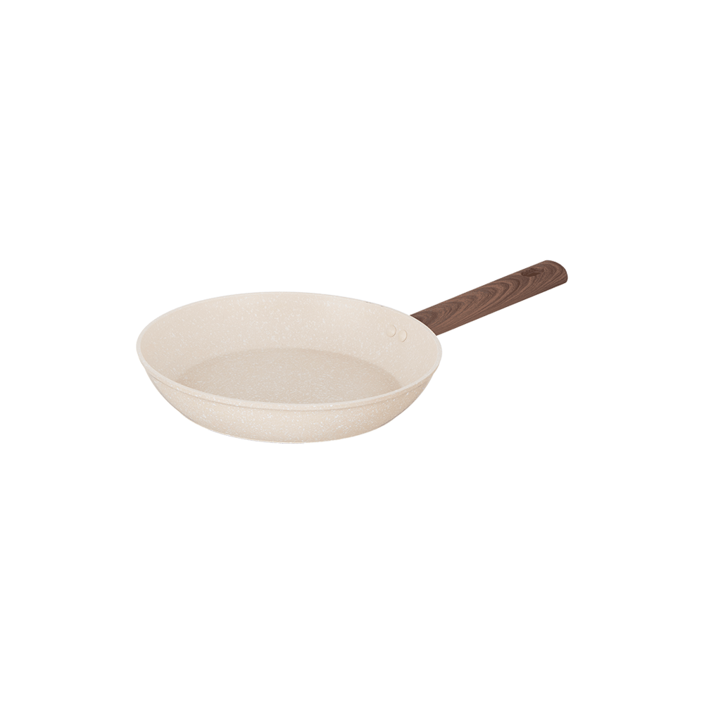 مقلاة جرانيت بمقبض خشبي مقاس 20 سم - بيج ماربل