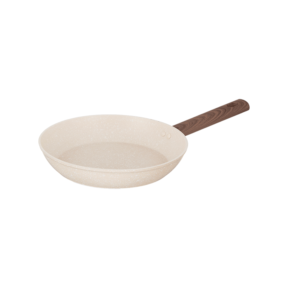 مقلاة جرانيت بمقبض خشبي مقاس 24 سم - بيج ماربل