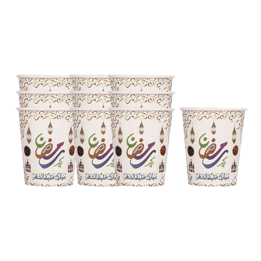 طقم كاسات كرتونية بطابع رمضاني -10 كاسات