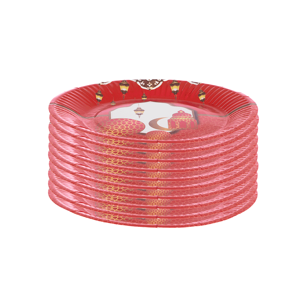 طقم صحون كرتونية بطابع رمضاني مقاس 18 سم -10 قطع