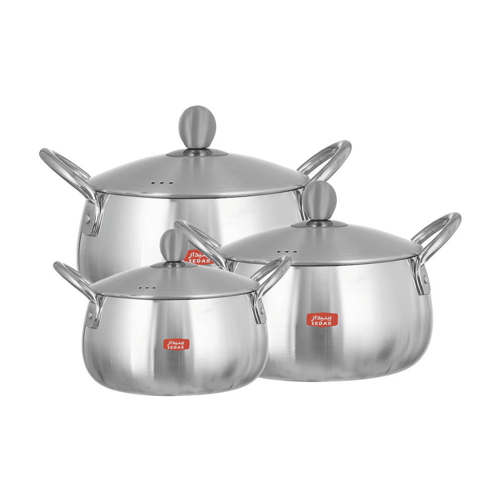 طقم قدور طهي سيدار الأصلي المنيوم مع مقابض جانبية وغطاء - 3 قطع