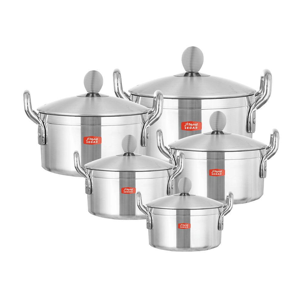 طقم قدور طهي سيدار الأصلي المنيوم مع مقابض جانبية وغطاء - 5 قطع