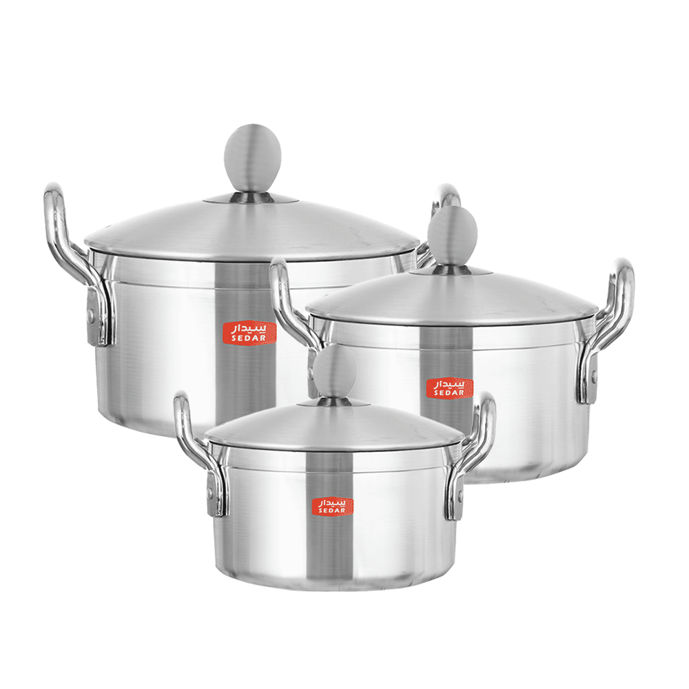 طقم قدور طهي سيدار الأصلي المنيوم مع مقابض جانبية وغطاء - 3 قطع