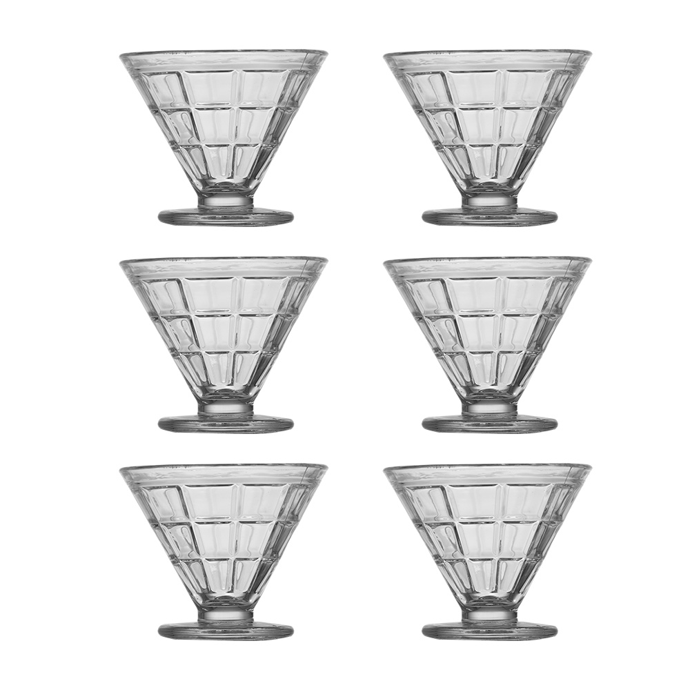 طقم مطايب زجاج حلويات بنقوش مربعة 160 مل - 6 قطع