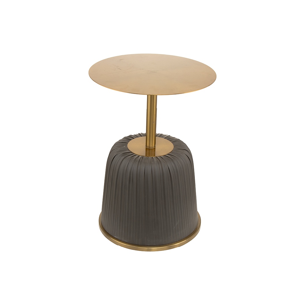 طاولة جانبية مودرن سطح معدني دائري باللون الذهبي وقاعدة - 60x38x38 سم